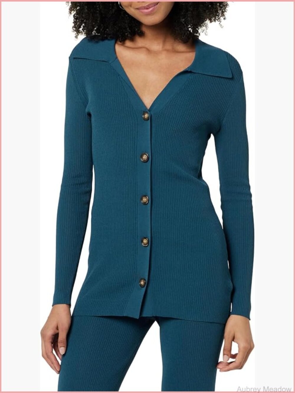 Rib Button-Down Sweater - Fitted Long Sleeve Cardigan